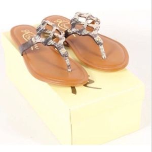 NIB Rowen Bennett Metallic Lame Lizard Print Thong